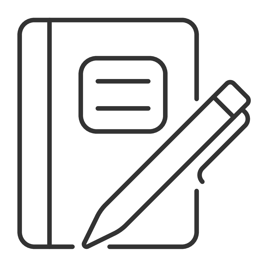 Infografika - zeszyt i długopis